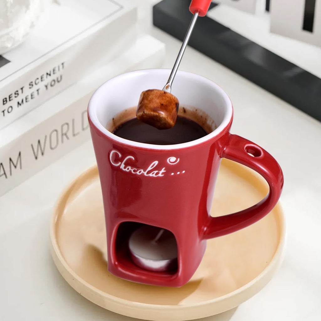 Hot chocolate fondue mug with fork