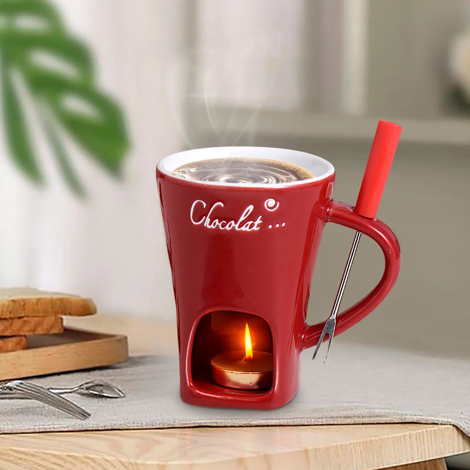 Hot chocolate fondue mug with fork