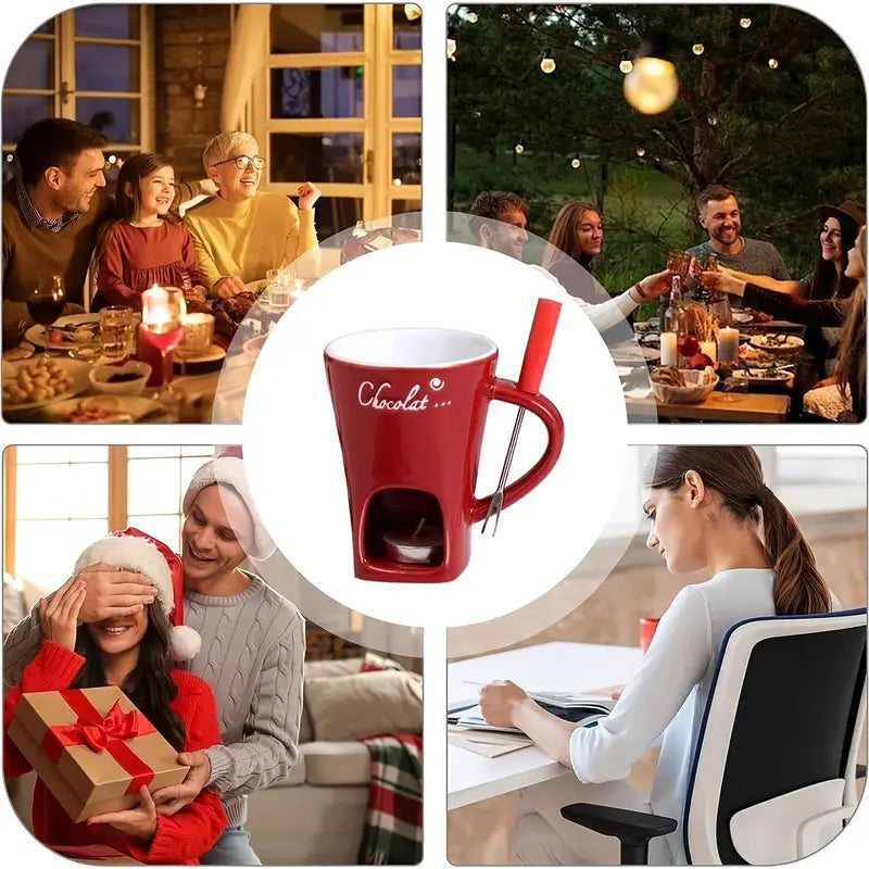 Hot chocolate fondue mug with fork